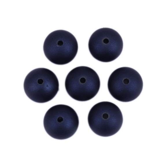 Image de Perles en ABS Rond Bleu Foncé Env. 12mm Dia, Trou: env. 1.8mm, 50 Pcs