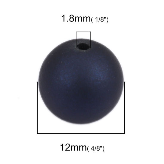 Image de Perles en ABS Rond Bleu Foncé Env. 12mm Dia, Trou: env. 1.8mm, 50 Pcs
