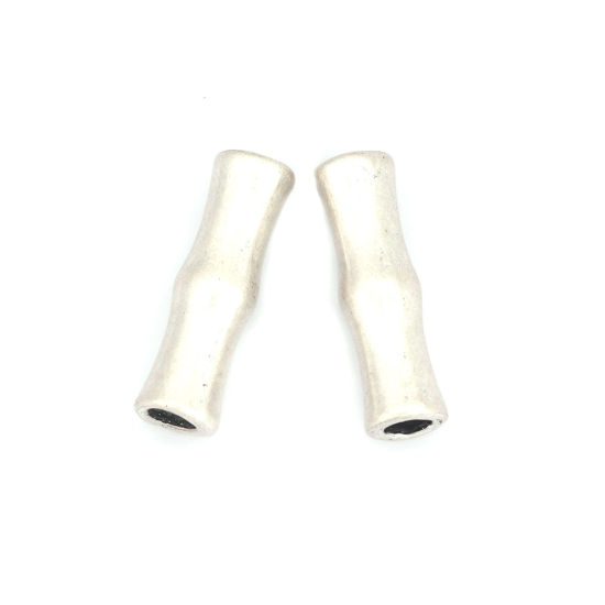 Immagine di Lega di Zinco Perline Forma di Bambù Argento Antico Riempito Circa 22mm x 7mm, Foro:Circa 3.8mm, 5 Pz
