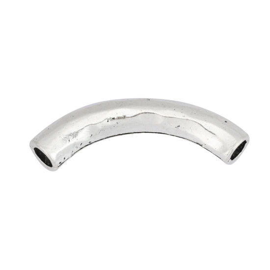 Image de Perles en Alliage de Zinc Tube Courbé Argent Vieilli 5.5cm x 1.7cm, Trou: env. 6.3mm, 5 Pcs