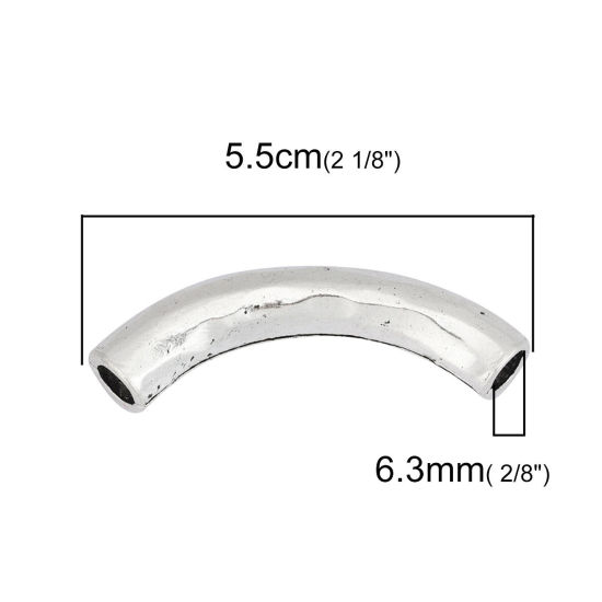 Image de Perles en Alliage de Zinc Tube Courbé Argent Vieilli 5.5cm x 1.7cm, Trou: env. 6.3mm, 5 Pcs