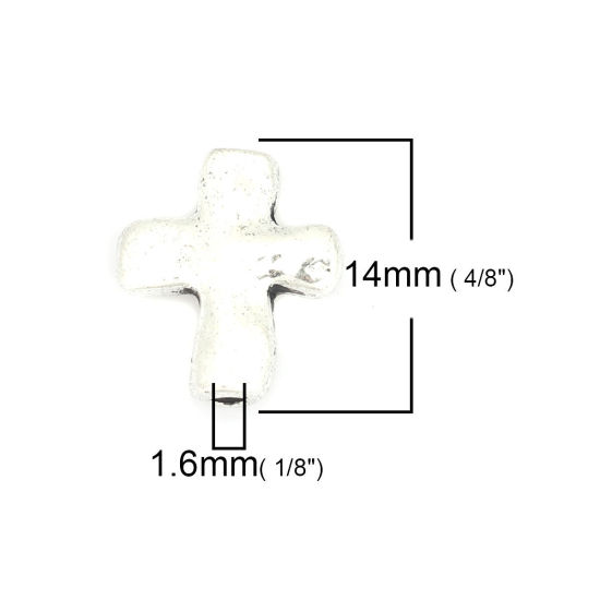 Bild von Zinklegierung Zwischenperlen Spacer Perlen Kreuz Antiksilber ca. 14mm x 12mm, Loch:ca. 1.6mm, 100 Stück