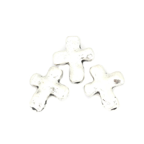 Bild von Zinklegierung Zwischenperlen Spacer Perlen Kreuz Antiksilber ca. 14mm x 12mm, Loch:ca. 1.6mm, 100 Stück