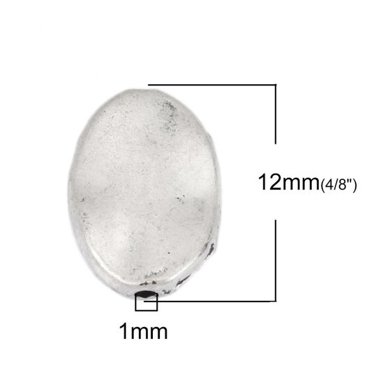 Image de Perles en Alliage de Zinc Ovale Argent Vieilli Rempli 12mm x 8mm, Trou: env. 1mm, 10 Pcs
