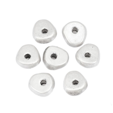 亜鉛合金 スペーサー ビーズ 楕円形 銀古美 約 8mm x 8mm、 穴：約 1.6mm、 10 個