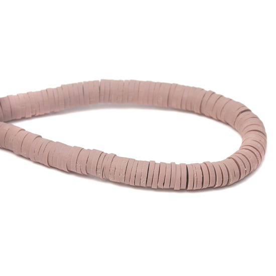 Image de Perles Katsuki en Pâte Polymère Rond Kaki 5mm Dia, Taille de Trou: 1.7mm, 40.5cm - 40cm long, 200 Enfilades (Env. 330 - 350 PCs/Enfilade)