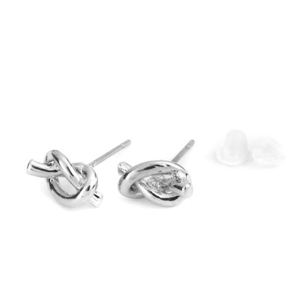 Zamak Pendientes Nudo de Amor Tono de Plata 11mm x 6mm, Post/ Wire: (21 gauge), 10 Unidades