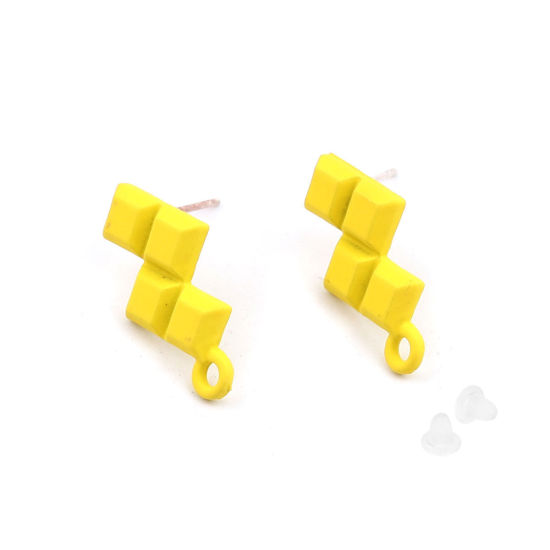 Image de Boucles d'Oreilles Puces en Alliage de Zinc en Forme Z Jaune avec Boucle 19mm x 10mm, Epaisseur de Fil: (21 gauge), 10 Pcs