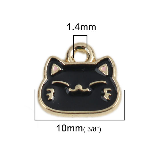 Imagen de Zamak Colgantes Charms Gato Chapado en Oro Negro Esmalte 10mm x 9mm, 10 Unidades