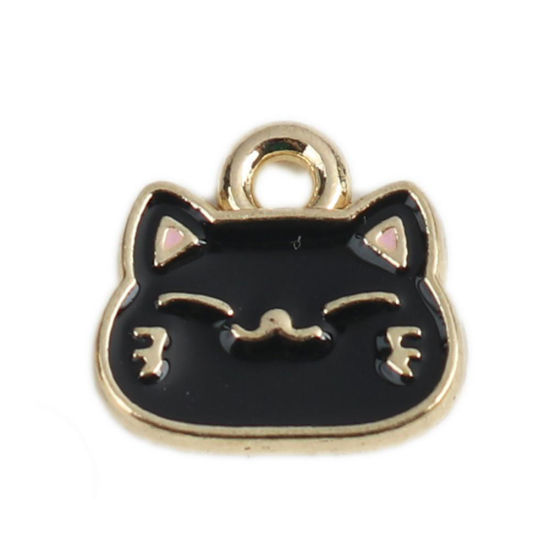 Imagen de Zamak Colgantes Charms Gato Chapado en Oro Negro Esmalte 10mm x 9mm, 10 Unidades