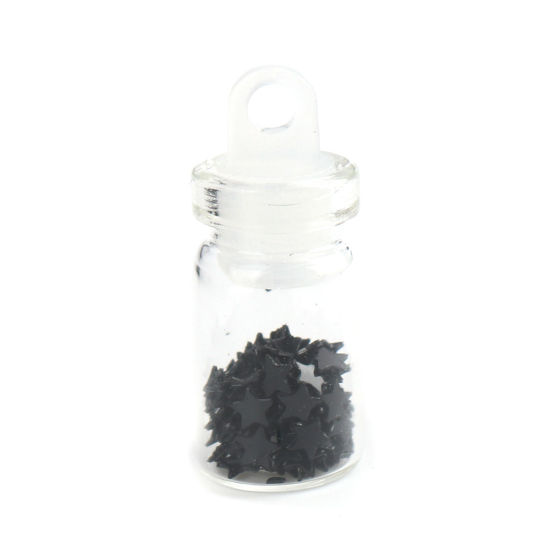 Picture of Glass Charms Bottle Pentagram Star Black Sequins 25mm x 10mm, 10 PCs