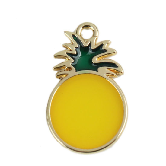 Immagine di Lega di Zinco Charms Ananas Oro Placcato Giallo Smalto 25mm x 15mm , 10 Pz
