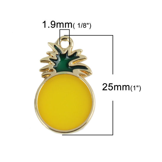 Immagine di Lega di Zinco Charms Ananas Oro Placcato Giallo Smalto 25mm x 15mm , 10 Pz