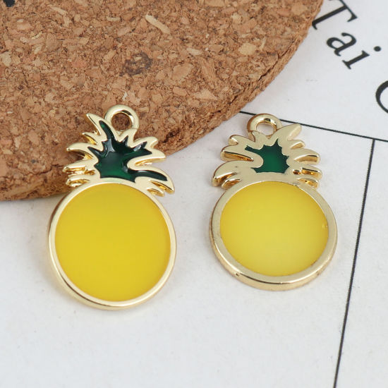 Immagine di Lega di Zinco Charms Ananas Oro Placcato Giallo Smalto 25mm x 15mm , 10 Pz