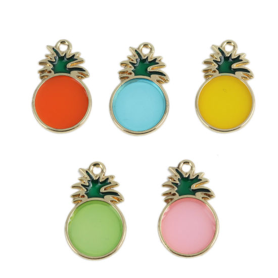 Immagine di Lega di Zinco Charms Ananas Oro Placcato Giallo Smalto 25mm x 15mm , 10 Pz