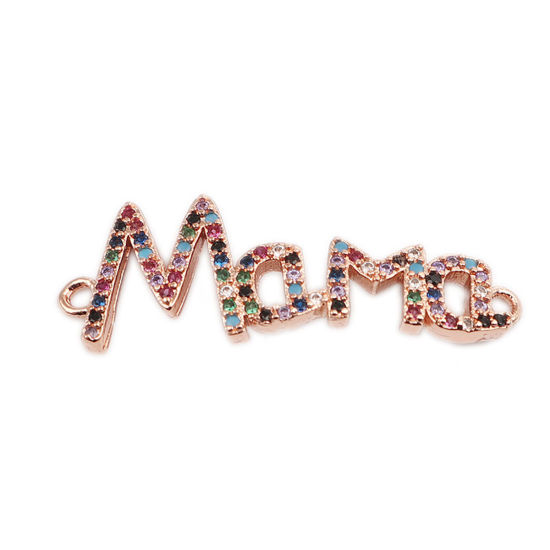 Picture of Brass Connectors Rose Gold Message " Mama " Multicolor Rhinestone 31mm x 11mm, 1 Piece                                                                                                                                                                        