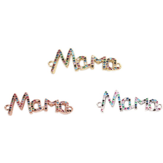 Picture of Brass Connectors Rose Gold Message " Mama " Multicolor Rhinestone 31mm x 11mm, 1 Piece                                                                                                                                                                        