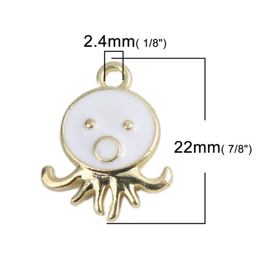 Bild von Zinklegierung Ozean Schmuck Charms Kraken Vergoldet Weiß Emaille 22mm x 17mm, 10 Stück