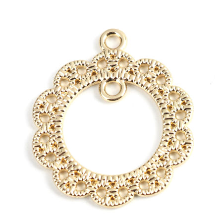Zinc Based Alloy Charms Round Gold Plated Flower 28mm x 24mm, 10 PCs