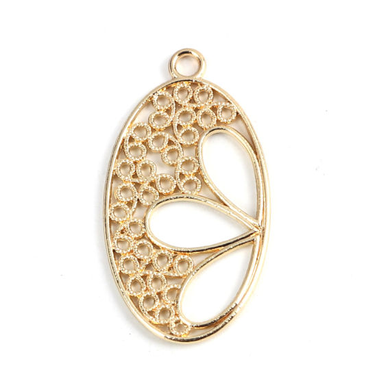 Image de Pendentifs en Alliage de Zinc Ovale Doré Pétale 3.1cm x 1.7cm, 10 Pcs