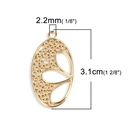 Image de Pendentifs en Alliage de Zinc Ovale Doré Pétale 3.1cm x 1.7cm, 10 Pcs