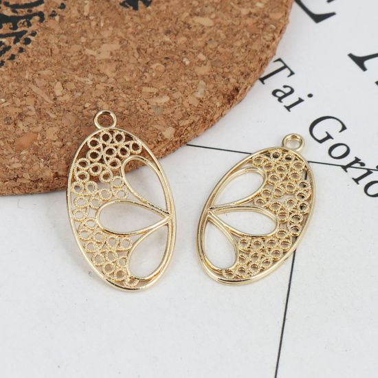 Image de Pendentifs en Alliage de Zinc Ovale Doré Pétale 3.1cm x 1.7cm, 10 Pcs