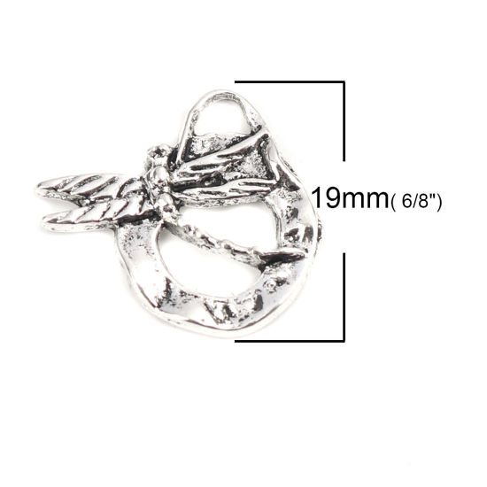 Picture of Zinc Based Alloy Insect Charms Round Antique Silver Color Dragonfly Hollow 19mm x 17mm, 50 PCs