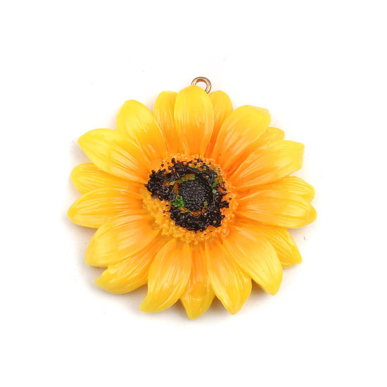 Image de Pendentifs en Résine Tournesol Jaune 48mm x 47mm, 5 Pcs