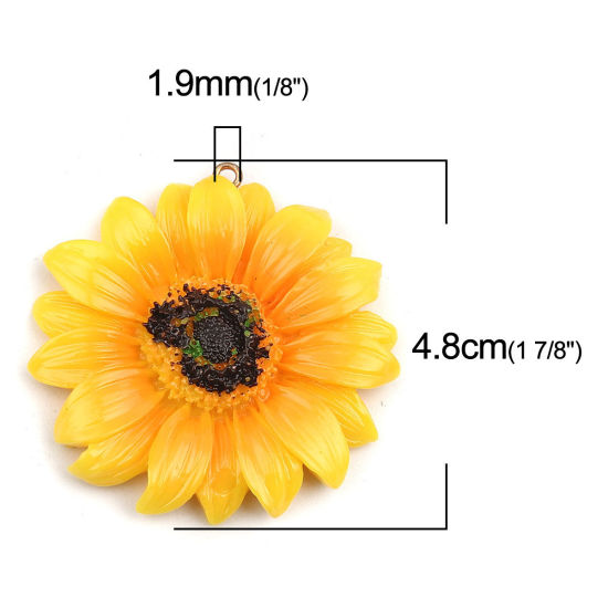 Image de Pendentifs en Résine Tournesol Jaune 48mm x 47mm, 5 Pcs