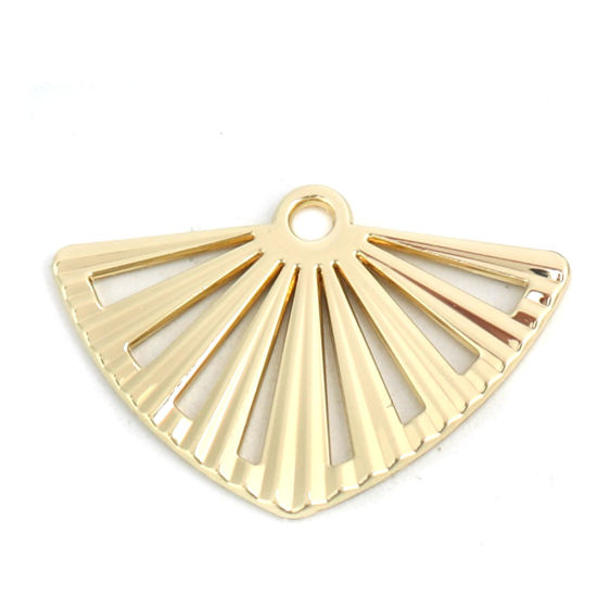 Picture of Zinc Based Alloy Charms Fan-shaped Gold Plated Hollow 25mm x 17mm, 10 PCs