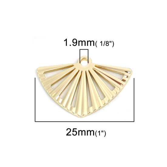 Picture of Zinc Based Alloy Charms Fan-shaped Gold Plated Hollow 25mm x 17mm, 10 PCs