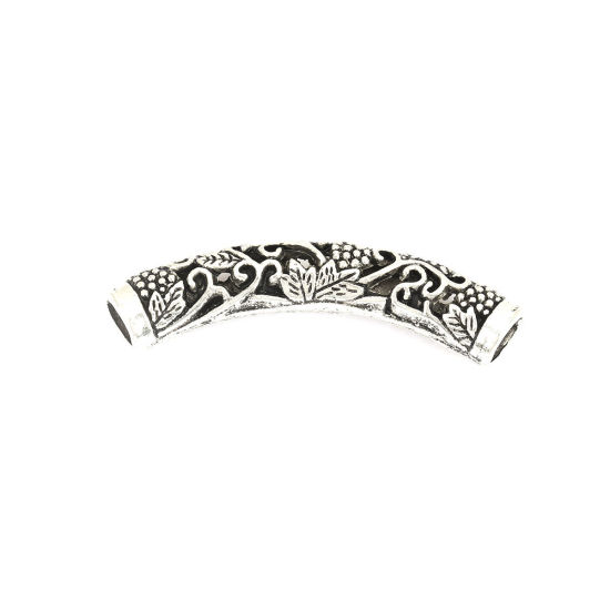 Picture of Zinc Based Alloy Spacer Beads Curved Tube Antique Silver Color Grape Hollow About 50mm x 13mm, Hole: Approx 6.3mm, 5 PCs