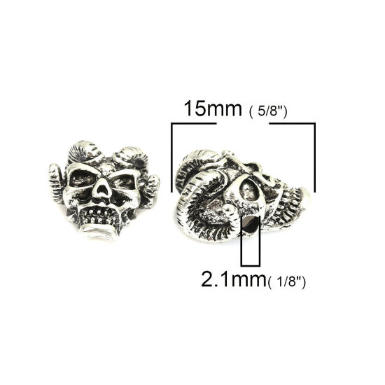 Immagine di Lega di Zinco Perline Scheletro Argento Antico Circa 15mm x 12mm, Foro:Circa 2.1mm, 10 Pz