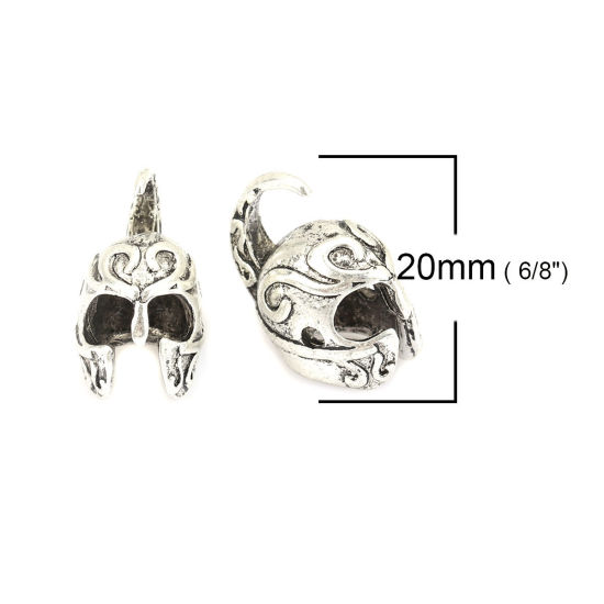 Immagine di Lega di Zinco Perline Elmetto Argento Antico Intagliato Scolpisce Circa 20mm x 12mm, Foro:Circa 1.7mm, 10 Pz