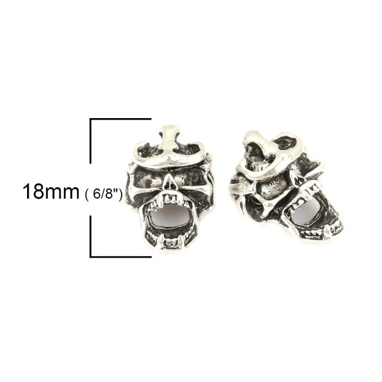 Picture of Zinc Based Alloy Spacer Beads Skeleton Skull Antique Silver Color About 18mm x 12mm, Hole: Approx 1.4mm, 10 PCs
