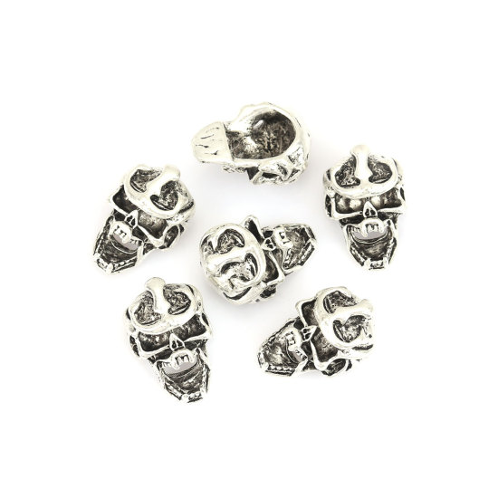 Picture of Zinc Based Alloy Spacer Beads Skeleton Skull Antique Silver Color About 18mm x 12mm, Hole: Approx 1.4mm, 10 PCs