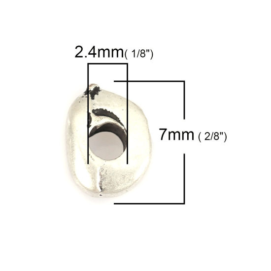 Изображение Цинковый Сплав Бусины Овальные Античное Серебро заполненный Около 7мм x 5мм, Отверстие:примерно 2.4мм, 10 ШТ