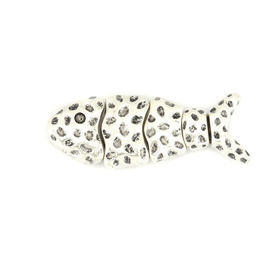 Picture of Zinc Based Alloy Spacer Beads Fish Animal Antique Silver Color Dot (Can Hold ss7 Pointed Back Rhinestone) About 45mm x 15mm, Hole: Approx 1.5mm, 5 Sets