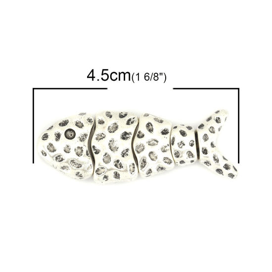Picture of Zinc Based Alloy Spacer Beads Fish Animal Antique Silver Color Dot (Can Hold ss7 Pointed Back Rhinestone) About 45mm x 15mm, Hole: Approx 1.5mm, 5 Sets