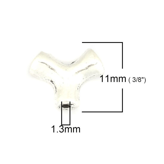 Immagine di Lega di Zinco Perline Ramo Argento Antico Circa 11mm x 9mm, Foro:Circa 1.3mm, 50 Pz