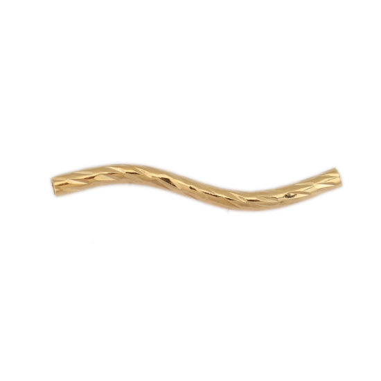 Imagen de 10 Unidades Respetuoso del Medio Ambiente Latón Cuentas Para Hacer Joyas De Bricolaje 18K Oro Real Chapado Tubo Curvado Tatuaje S 25mm x 4mm, Agujero: Aprox 1.1mm