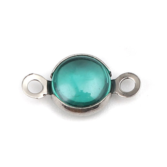 Immagine di 304 Acciaio Inossidabile & Vetro Connettore Tondo Tono Argento Verde Blu 12mm x 7mm, 10 Pz