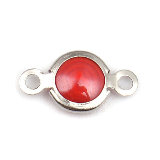 Immagine di 304 Acciaio Inossidabile & Vetro Connettore Tondo Tono Argento Rosso Arancione 12mm x 7mm, 10 Pz