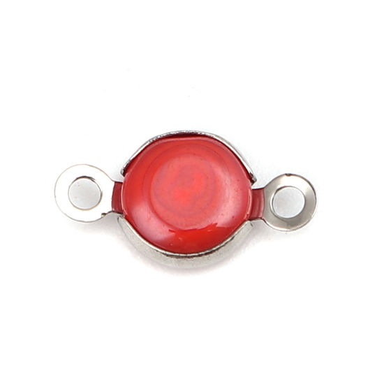 Immagine di 304 Acciaio Inossidabile & Vetro Connettore Tondo Tono Argento Rosso Arancione 12mm x 7mm, 10 Pz