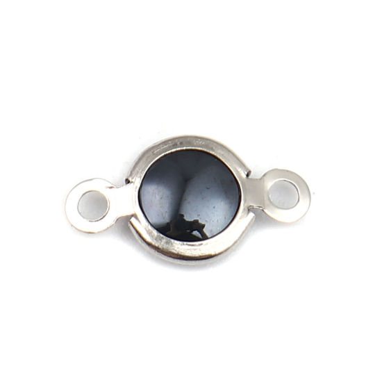 Picture of 304 Stainless Steel & Glass Connectors Round Silver Tone Black 12mm x 7mm, 10 PCs