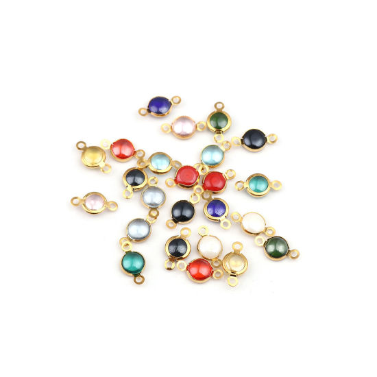 Immagine di 304 Acciaio Inossidabile & Vetro Connettore Tondo Oro Placcato A Random 12mm x 7mm, 10 Pz