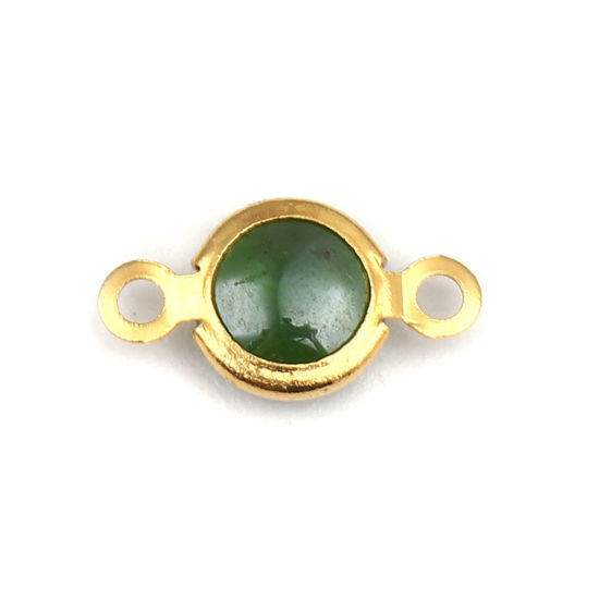 Immagine di 304 Acciaio Inossidabile & Vetro Connettore Tondo Oro Placcato Verde Scuro 12mm x 7mm, 10 Pz