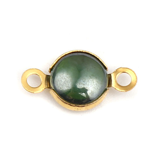 Immagine di 304 Acciaio Inossidabile & Vetro Connettore Tondo Oro Placcato Verde Scuro 12mm x 7mm, 10 Pz