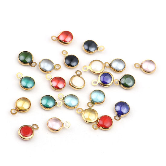 Picture of 304 Stainless Steel Charms Round Gold Plated At Random 9mm x 7mm, 10 PCs
