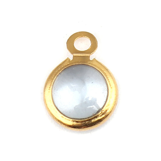 Picture of 304 Stainless Steel Charms Round Gold Plated Transparent Clear 9mm x 7mm, 10 PCs